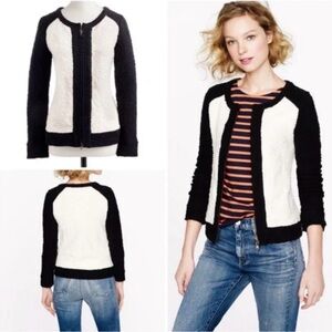 JCrew Bouclé Colorblock Zip preppy time capsule Cardigan sweater jacket SZ M y2K